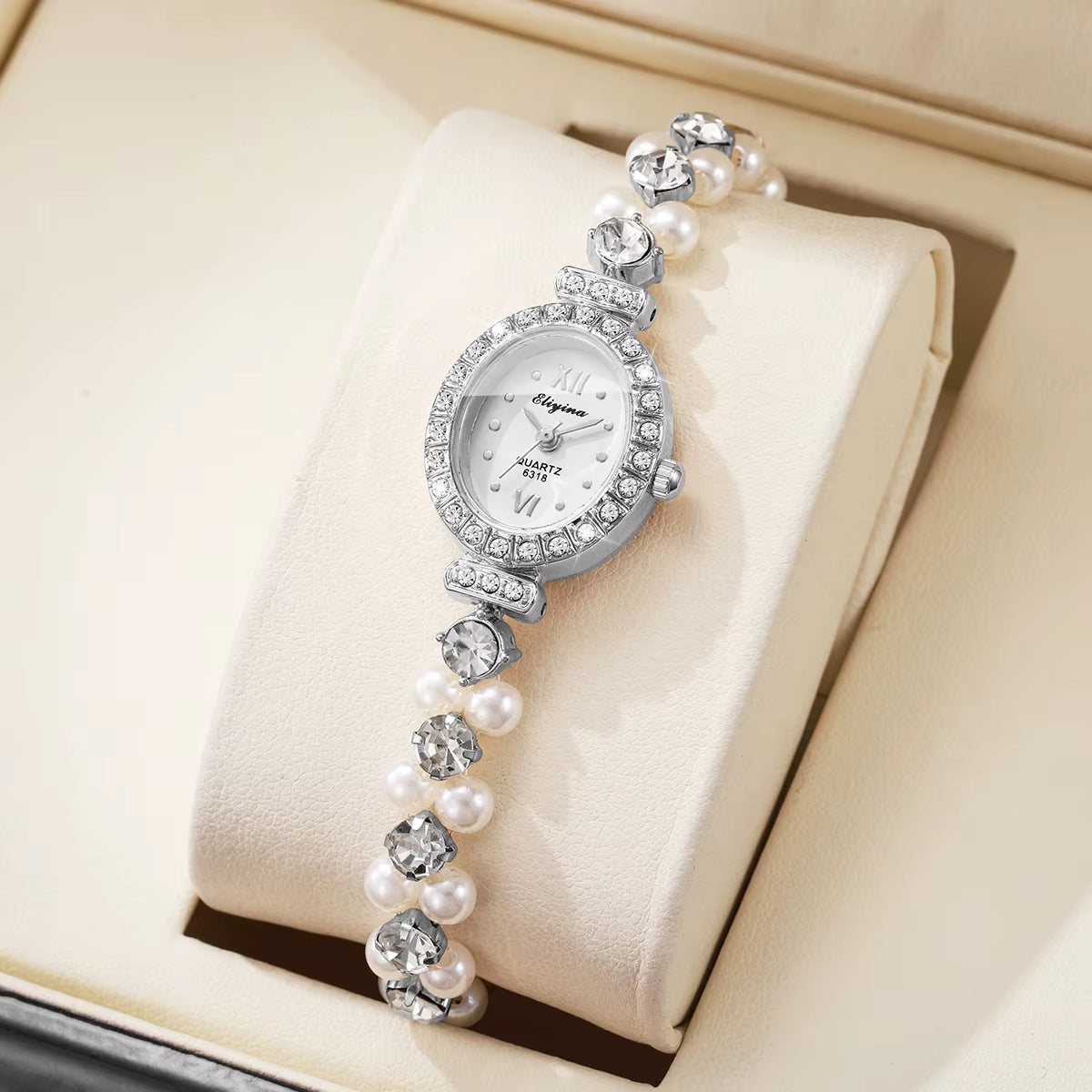 1/2PCS Fashion Diamond Roma Dial Women Quartz Wristwatch Set Ladies Elegant Pearl Alloy Strap Watch (Without Box)