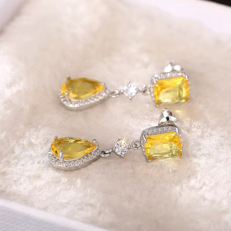 Pink/Yellow Cubic Zirconia Hanging Earrings for Women Romantic Pear CZ Dangle Earrings Wedding Party Luxury Trend Jewelry