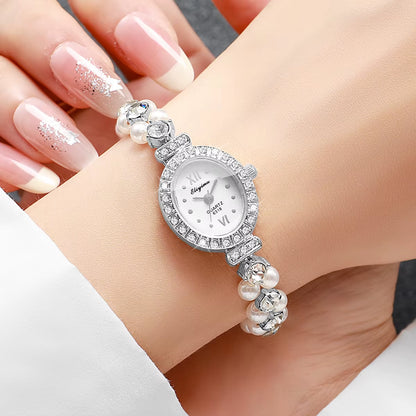 1/2PCS Fashion Diamond Roma Dial Women Quartz Wristwatch Set Ladies Elegant Pearl Alloy Strap Watch (Without Box)