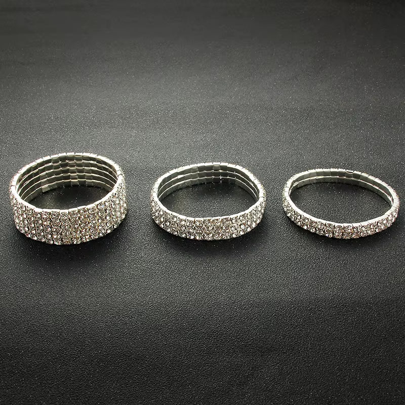 Multi-Style Silver Color Rhinestone Bracelets & Bangles Wedding Bridal Bracelet Stretching Wristband Bracelet for Women Jewelry