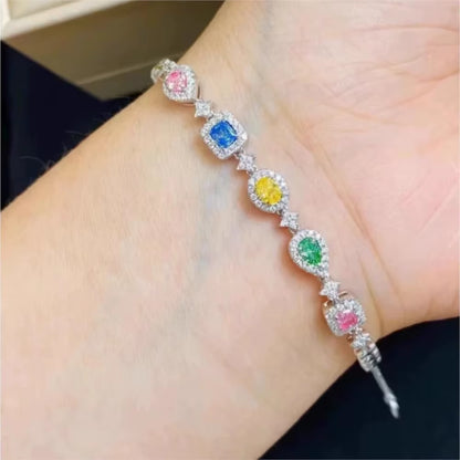 Exquisite Colorful Rhinestone Inlay Bracelet for Women Light Luxury Gem Chain Bracelet Wedding Jewelry Gifts