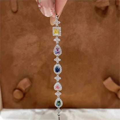 Exquisite Colorful Rhinestone Inlay Bracelet for Women Light Luxury Gem Chain Bracelet Wedding Jewelry Gifts