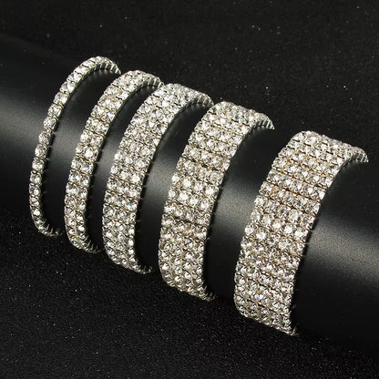 Multi-Style Silver Color Rhinestone Bracelets & Bangles Wedding Bridal Bracelet Stretching Wristband Bracelet for Women Jewelry