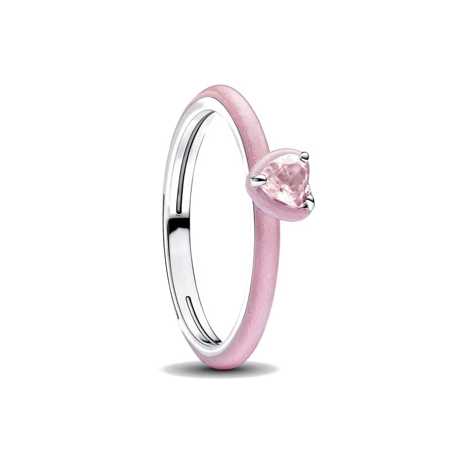 New 925 Sterling Silver Red Pink Bow Zircon Oxide Enamel Heart Love Ring Wedding Rings Fashion Fine Jewelry for Women Gifts