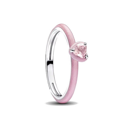 New 925 Sterling Silver Red Pink Bow Zircon Oxide Enamel Heart Love Ring Wedding Rings Fashion Fine Jewelry for Women Gifts