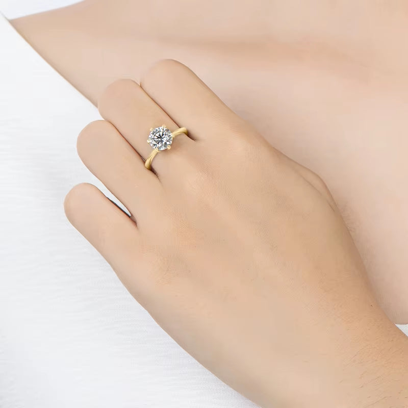 0.5-3.0CT Moissanite Solitaire Ring Silver 925 14K Gold Plated Wedding Engagement Band for Women Jewelry with Certificate