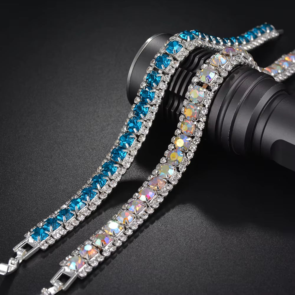 Top Sale Bracelet Full AAA Zircon Austrian Crystal Femme Women Link Chain Jewelry Bangles Women'S Bracelets Blue Colorful