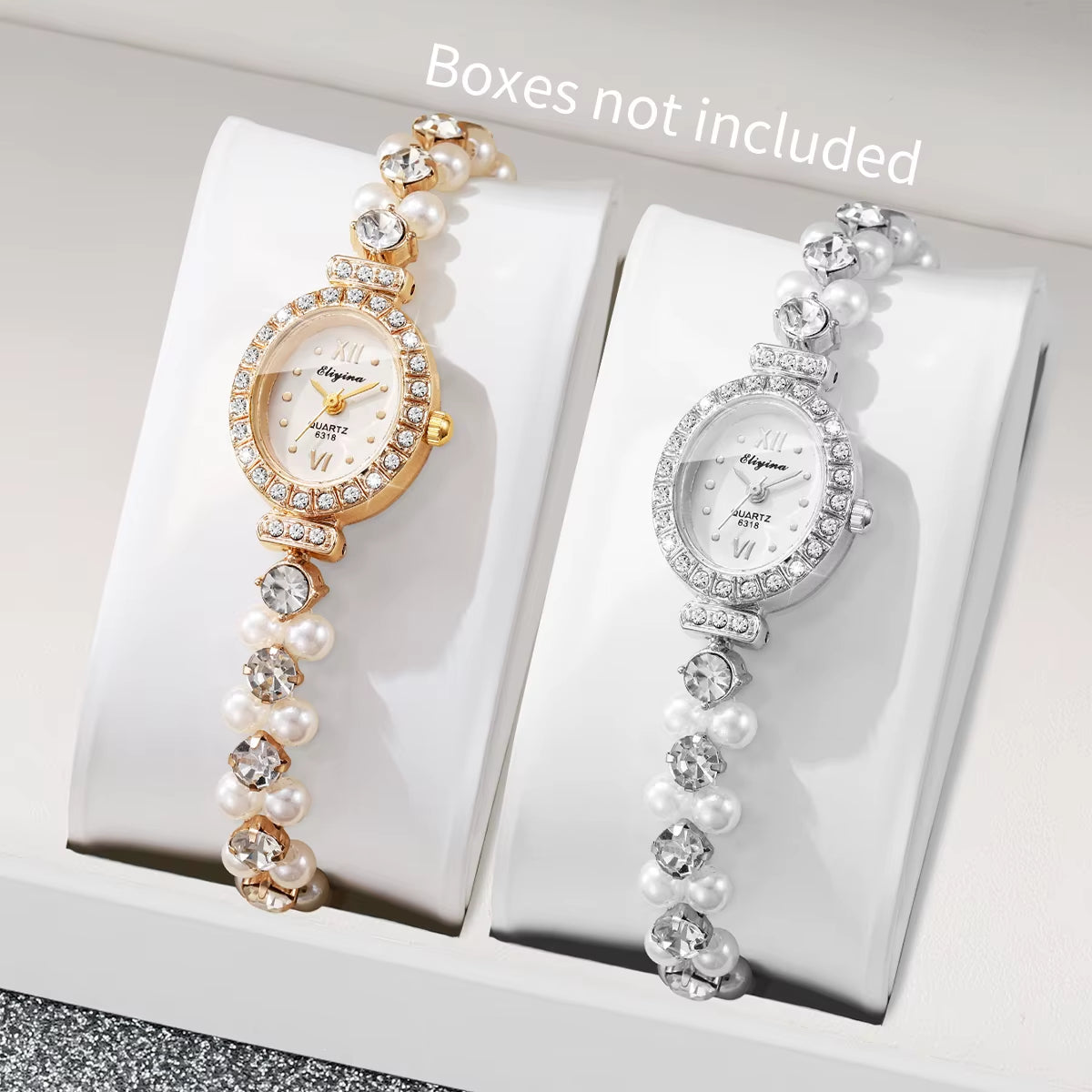 1/2PCS Fashion Diamond Roma Dial Women Quartz Wristwatch Set Ladies Elegant Pearl Alloy Strap Watch (Without Box)