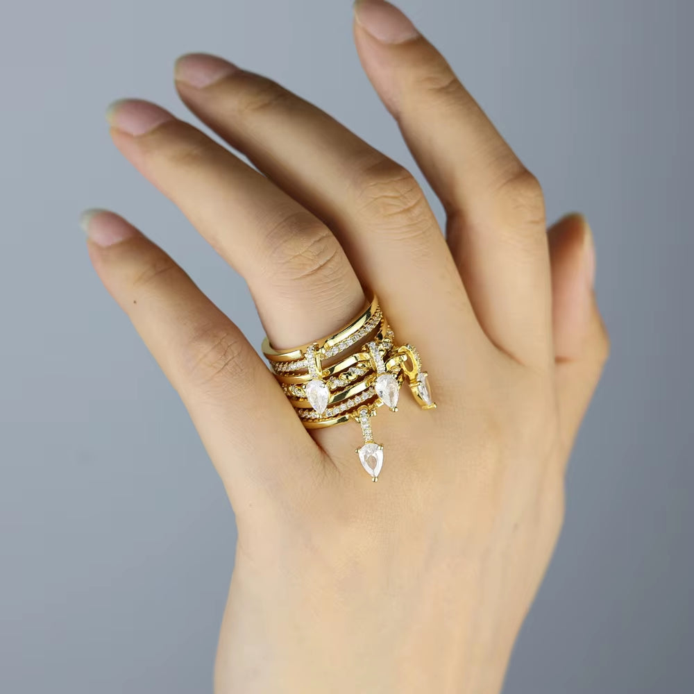 2026 New Gold Plated Multilayer Stacking Finger Ring Micro Pave Cubic Zircon for Women Fashion Unique Full Finger Jewlery