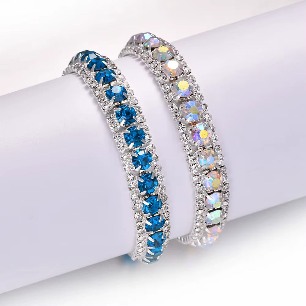 Top Sale Bracelet Full AAA Zircon Austrian Crystal Femme Women Link Chain Jewelry Bangles Women'S Bracelets Blue Colorful