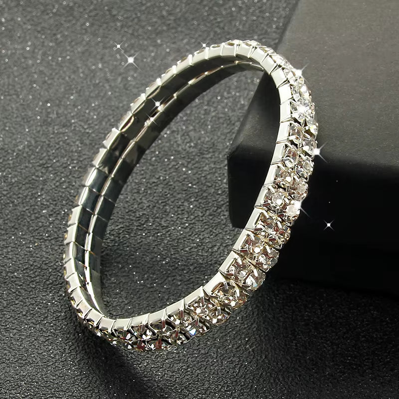 Multi-Style Silver Color Rhinestone Bracelets & Bangles Wedding Bridal Bracelet Stretching Wristband Bracelet for Women Jewelry