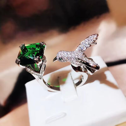 Creative Colored Gemstone Women Ring Simulating St. Mary'S Aquamarine Hummingbird Ring 925 Stamp Wedding Party Fashion Jewellery