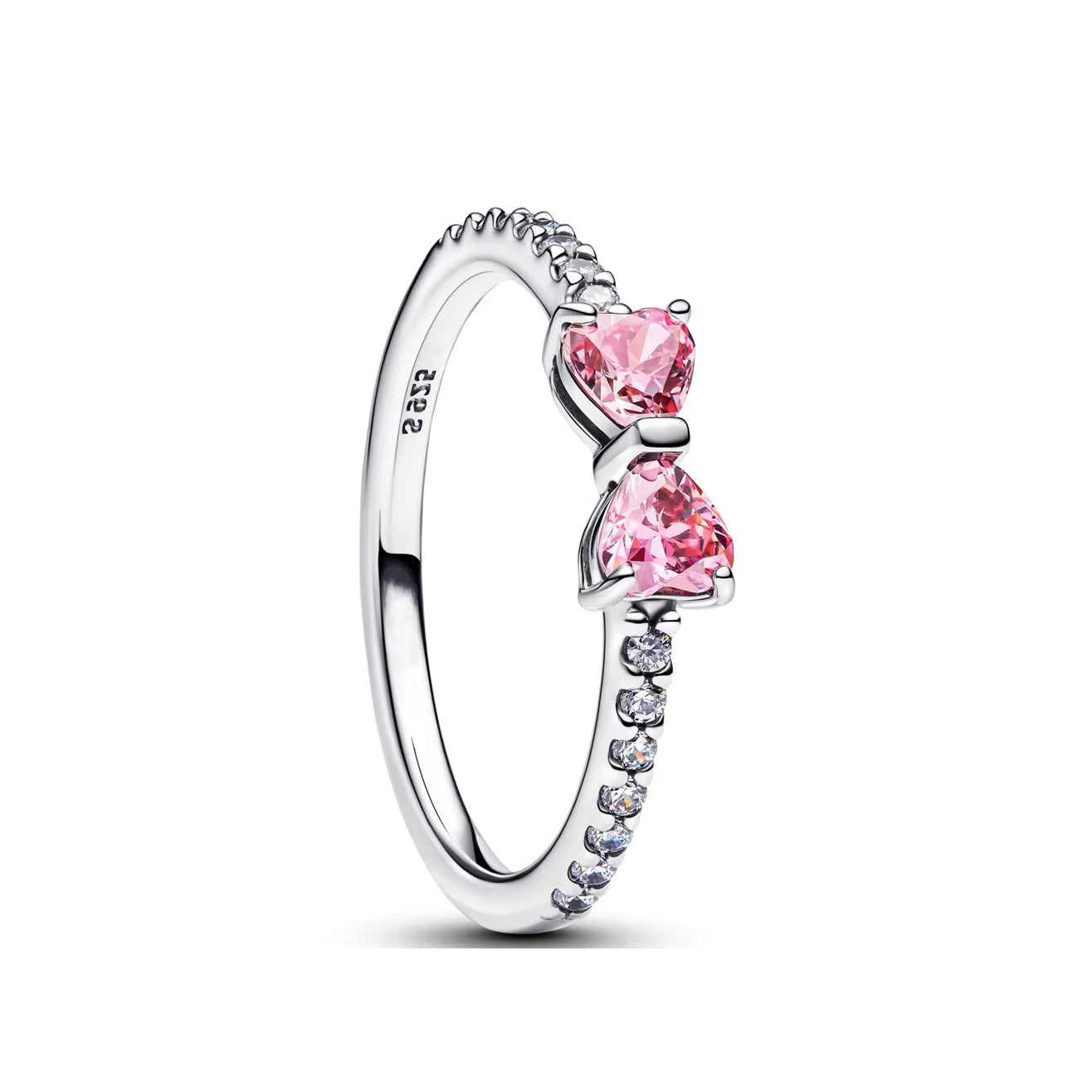 New 925 Sterling Silver Red Pink Bow Zircon Oxide Enamel Heart Love Ring Wedding Rings Fashion Fine Jewelry for Women Gifts