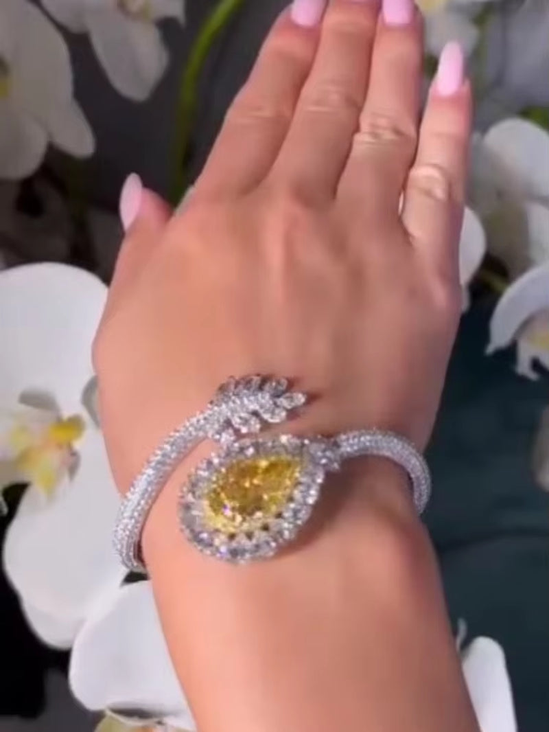 Water Drop Lab Topaz Diamond Bangle 925 Sterling Silver Party Engagement Bangles Bracelets for Women Bridal Wedding Jewelry Gift