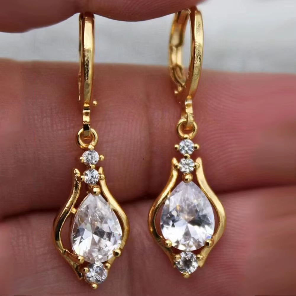 Luxury Trendy Purple Water Drop Crystal Dangle Earrings for Women Charm Wedding Bride Party Korea Earring Jewelry Accessory Gift