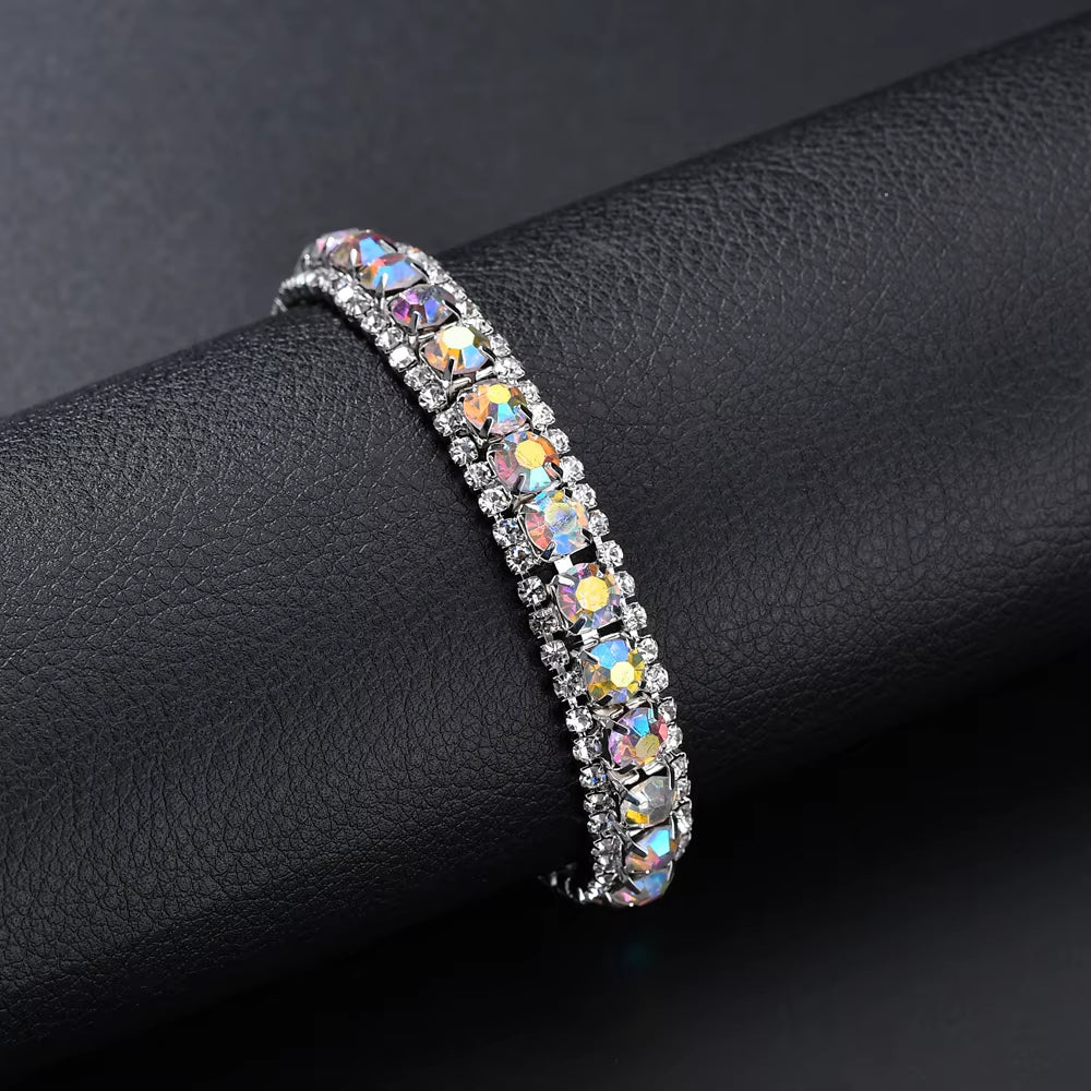 Top Sale Bracelet Full AAA Zircon Austrian Crystal Femme Women Link Chain Jewelry Bangles Women'S Bracelets Blue Colorful