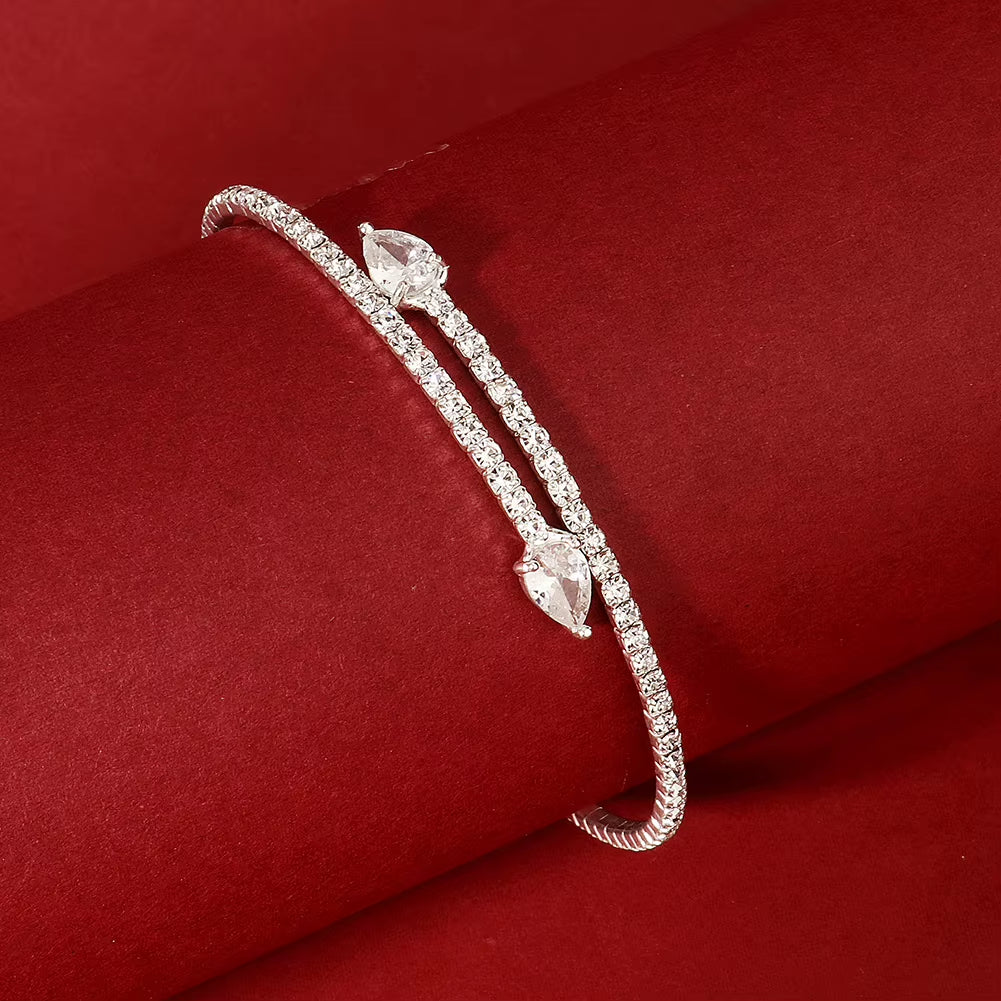 Fashion Rhinestone Bracelets for Women Silver Color Bangle Shining Luxury Trendy Ladies Girls Bracelet Jewelry Gifts
