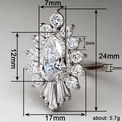 Exquisite Bright Rings with Sparkling Pear Cubic Zirconia Women Trendy Graceful Wedding Bridal Jewelry Modern Accessories