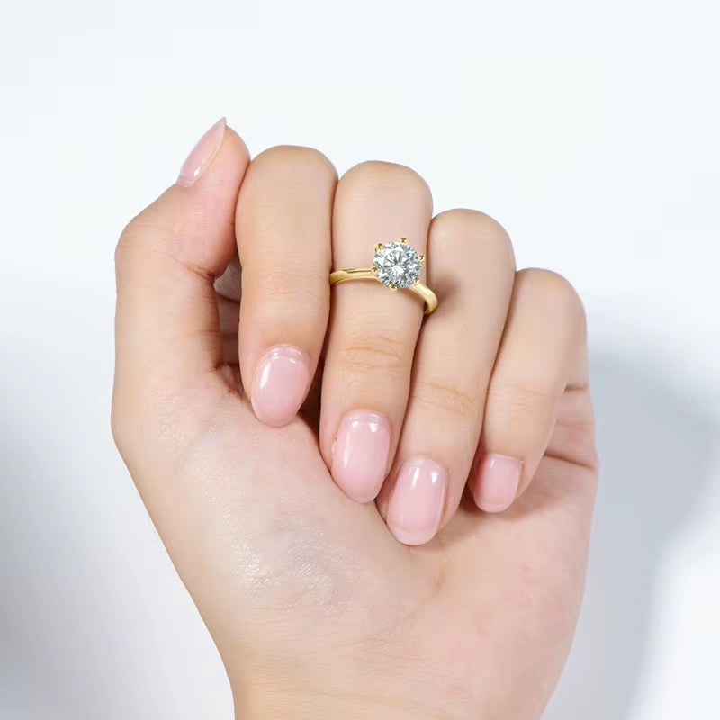 0.5-3.0CT Moissanite Solitaire Ring Silver 925 14K Gold Plated Wedding Engagement Band for Women Jewelry with Certificate