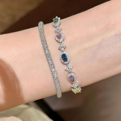 Exquisite Colorful Rhinestone Inlay Bracelet for Women Light Luxury Gem Chain Bracelet Wedding Jewelry Gifts