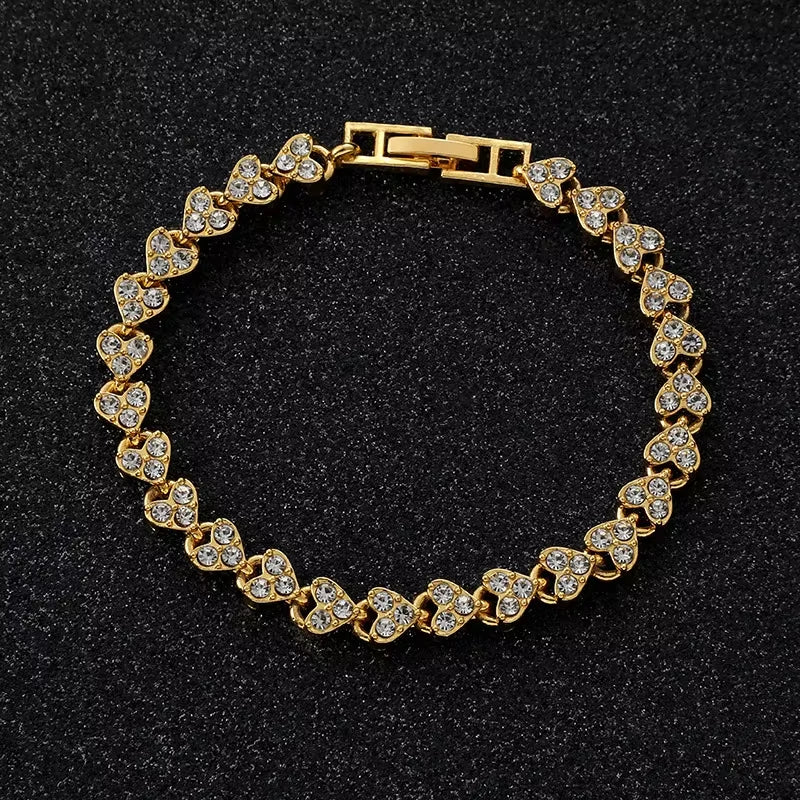 Exquisite Luxury Roman Crystal Bracelet for Women Wedding Gift Korean Rose Gold Silver Color Chain Bracelets Jewelry
