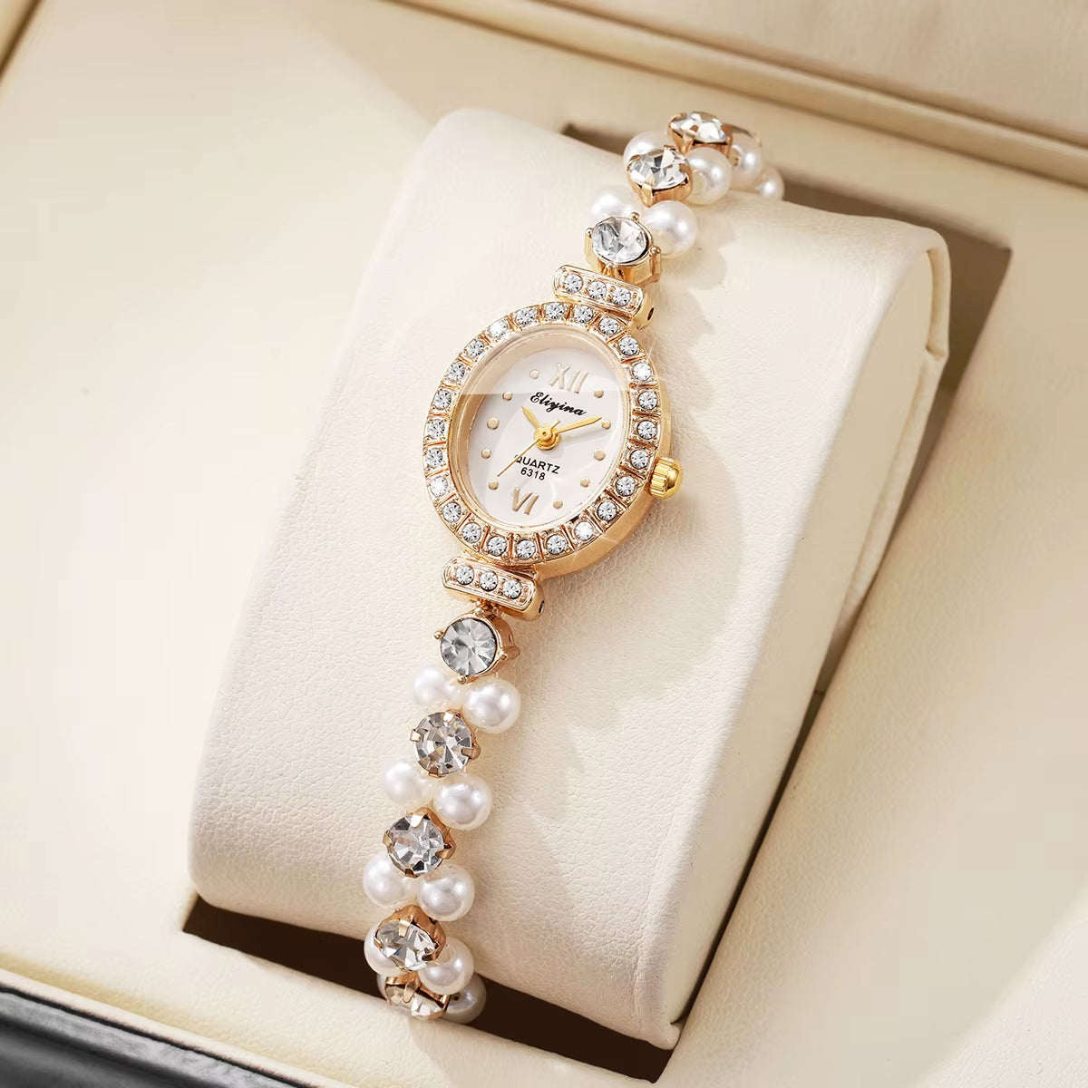 1/2PCS Fashion Diamond Roma Dial Women Quartz Wristwatch Set Ladies Elegant Pearl Alloy Strap Watch (Without Box)