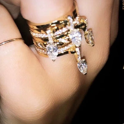 2026 New Gold Plated Multilayer Stacking Finger Ring Micro Pave Cubic Zircon for Women Fashion Unique Full Finger Jewlery