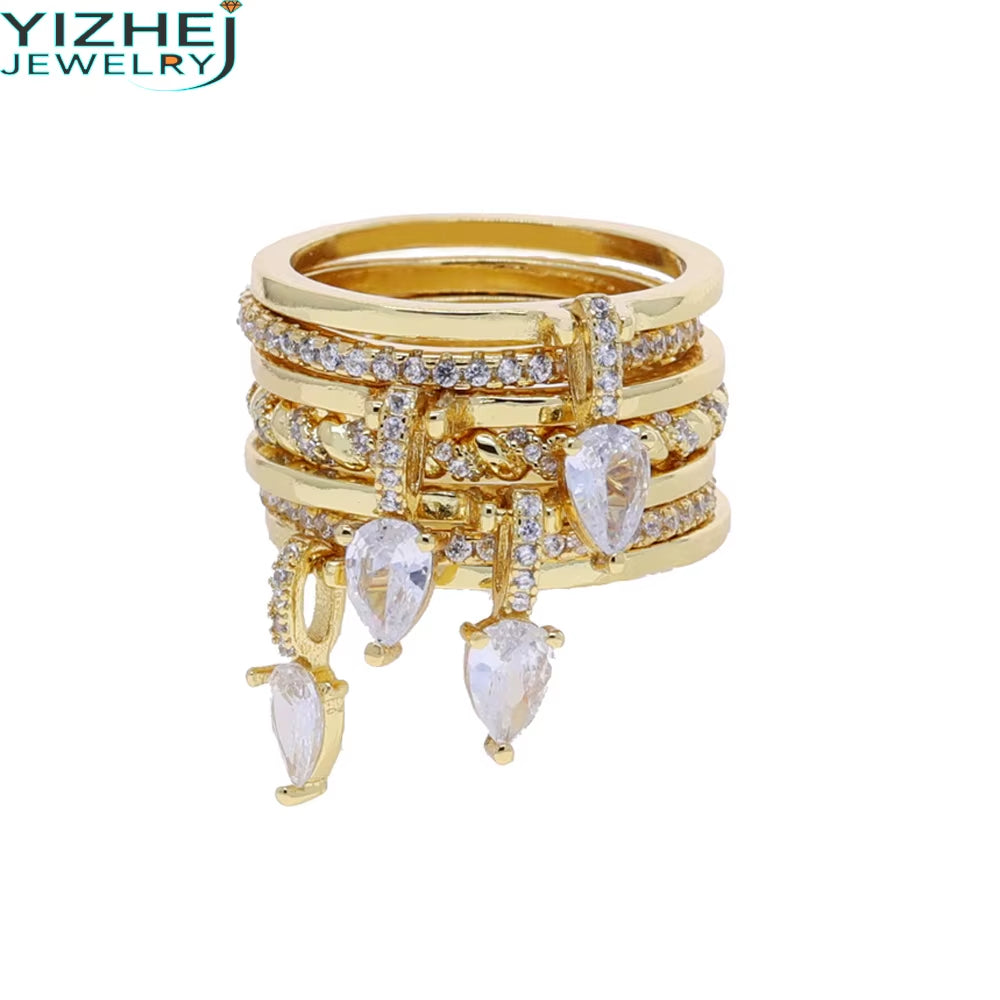 2026 New Gold Plated Multilayer Stacking Finger Ring Micro Pave Cubic Zircon for Women Fashion Unique Full Finger Jewlery