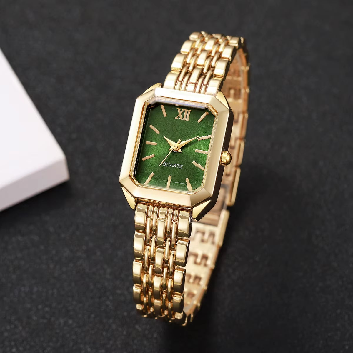 2Pcs/Set Fashion Square Roma Dial Women Wristwatches Ladies Alloy Strap Watch Rhinestone Bracelet Set (Without Box)