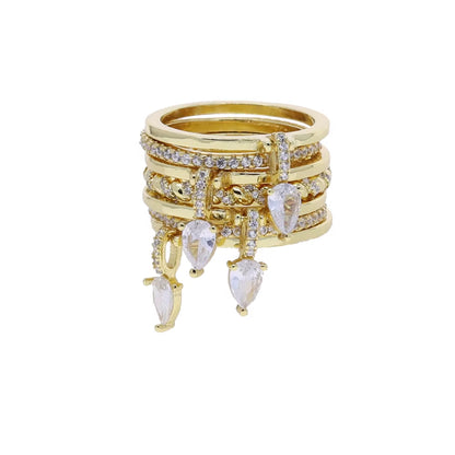 2026 New Gold Plated Multilayer Stacking Finger Ring Micro Pave Cubic Zircon for Women Fashion Unique Full Finger Jewlery