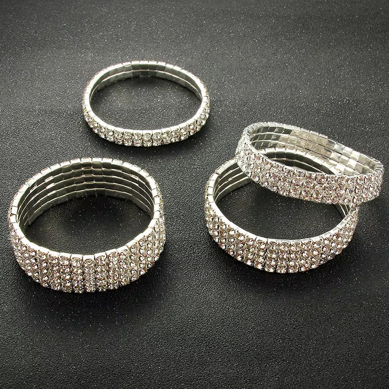 Multi-Style Silver Color Rhinestone Bracelets & Bangles Wedding Bridal Bracelet Stretching Wristband Bracelet for Women Jewelry