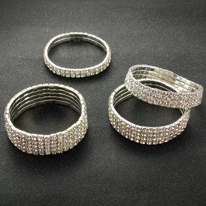Multi-Style Silver Color Rhinestone Bracelets & Bangles Wedding Bridal Bracelet Stretching Wristband Bracelet for Women Jewelry