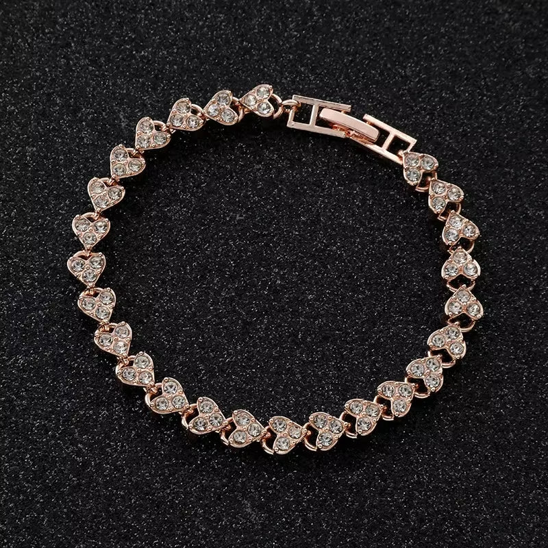 Exquisite Luxury Roman Crystal Bracelet for Women Wedding Gift Korean Rose Gold Silver Color Chain Bracelets Jewelry
