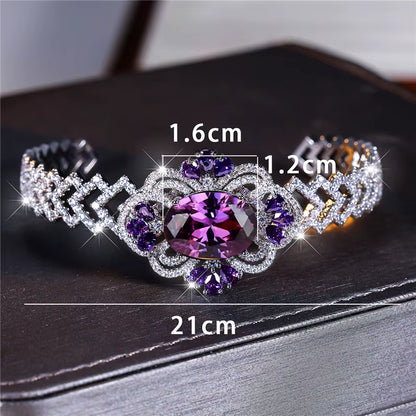 Charm Female Purple Zircon Stone Oval Bracelet Cute Silver Color Adjustable Summer Wedding Jewelry for Women