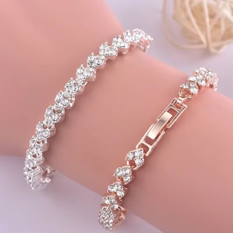 Exquisite Luxury Roman Crystal Bracelet for Women Wedding Gift Korean Rose Gold Silver Color Chain Bracelets Jewelry