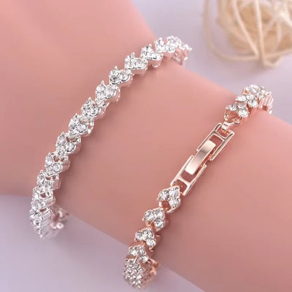Exquisite Luxury Roman Crystal Bracelet for Women Wedding Gift Korean Rose Gold Silver Color Chain Bracelets Jewelry
