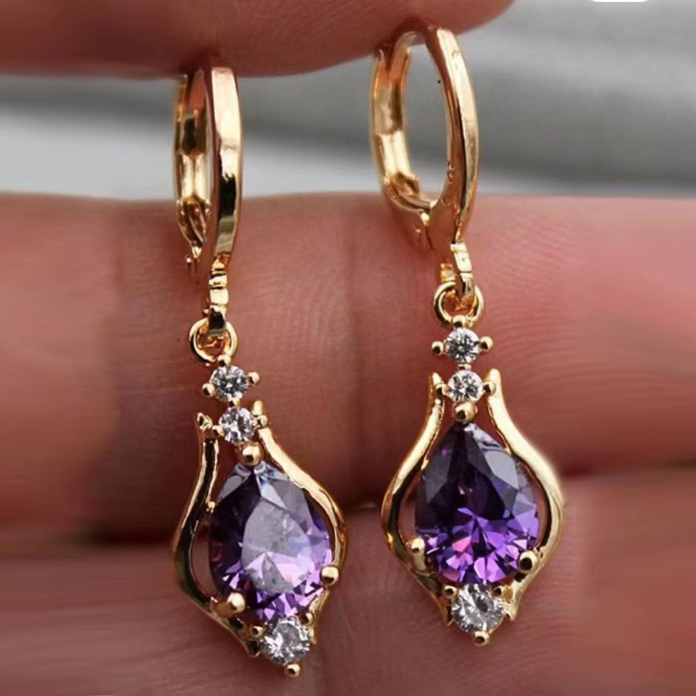 Luxury Trendy Purple Water Drop Crystal Dangle Earrings for Women Charm Wedding Bride Party Korea Earring Jewelry Accessory Gift