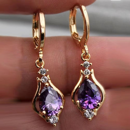 Luxury Trendy Purple Water Drop Crystal Dangle Earrings for Women Charm Wedding Bride Party Korea Earring Jewelry Accessory Gift