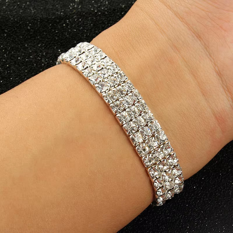 Multi-Style Silver Color Rhinestone Bracelets & Bangles Wedding Bridal Bracelet Stretching Wristband Bracelet for Women Jewelry