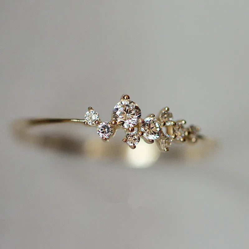 925 Sterling Silver Classic Irregular Shiny Star Plum Ring Women 14K Gold Plating High-End Temperament Party Jewelry Accessories