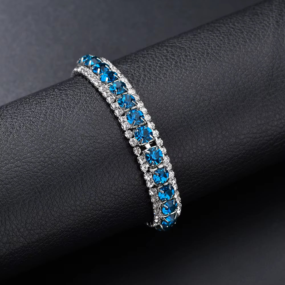 Top Sale Bracelet Full AAA Zircon Austrian Crystal Femme Women Link Chain Jewelry Bangles Women'S Bracelets Blue Colorful