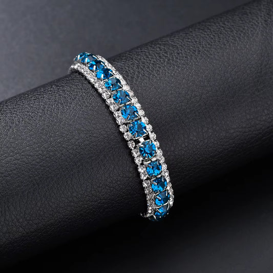 Top Sale Bracelet Full AAA Zircon Austrian Crystal Femme Women Link Chain Jewelry Bangles Women'S Bracelets Blue Colorful