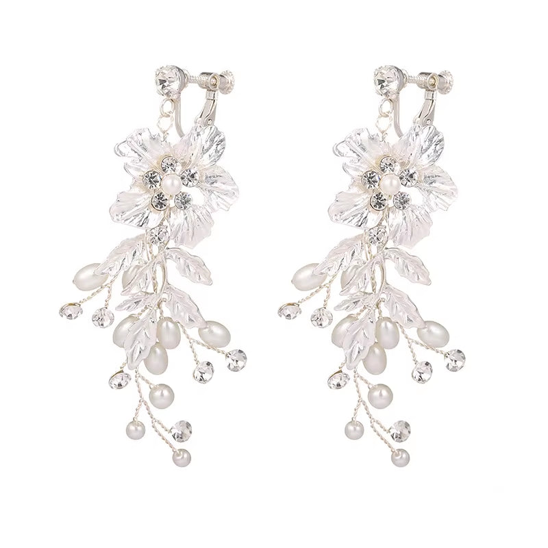 Elegant Floral Earrings for Women Pearl & Crystal Bridal Jewelry - Bohemian Wedding Accessories - Luxury Everyday to Formal Wear