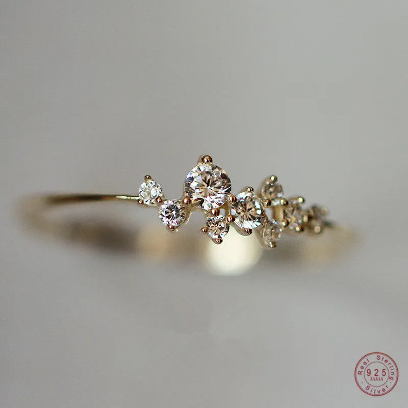 925 Sterling Silver Classic Irregular Shiny Star Plum Ring Women 14K Gold Plating High-End Temperament Party Jewelry Accessories