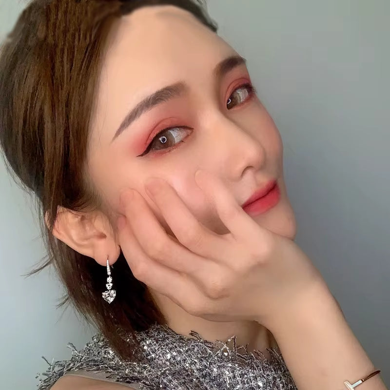 Luxury 3Ct Moissanite 925 Sterling Silver Dangle Earring Heart Jewelry Lab Dimaond Party Wedding Drop Earrings for Women