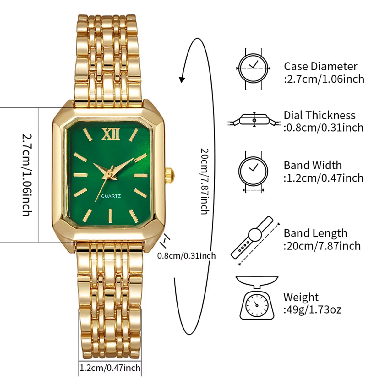2Pcs/Set Fashion Square Roma Dial Women Wristwatches Ladies Alloy Strap Watch Rhinestone Bracelet Set (Without Box)