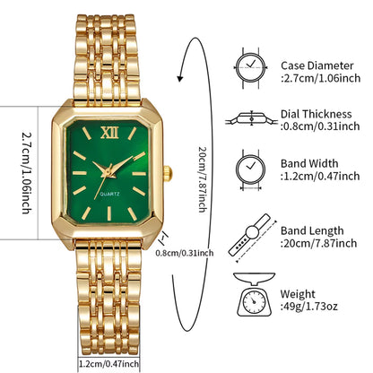 2Pcs/Set Fashion Square Roma Dial Women Wristwatches Ladies Alloy Strap Watch Rhinestone Bracelet Set (Without Box)