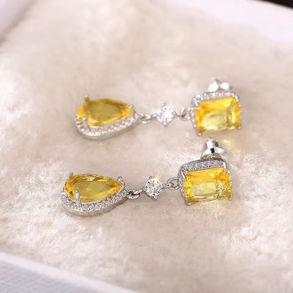 Pink/Yellow Cubic Zirconia Hanging Earrings for Women Romantic Pear CZ Dangle Earrings Wedding Party Luxury Trend Jewelry