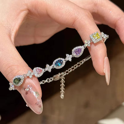 Exquisite Colorful Rhinestone Inlay Bracelet for Women Light Luxury Gem Chain Bracelet Wedding Jewelry Gifts