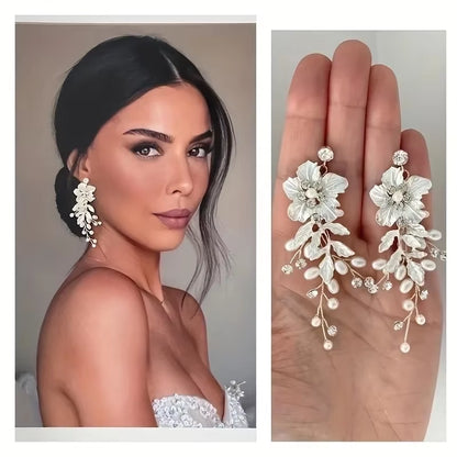 Elegant Floral Earrings for Women Pearl & Crystal Bridal Jewelry - Bohemian Wedding Accessories - Luxury Everyday to Formal Wear